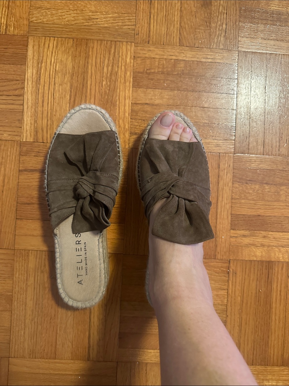 Ateliers Brown Suede Knotted Espadrille Mule